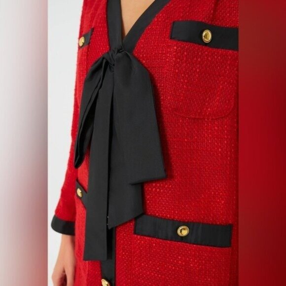 Pomander Place NEW Red Coco Tweed Long Sleeve Retro Preppy Mini Dress Size XL - Picture 3 of 13